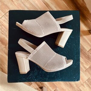 Comfortable Beige Block Heel Knit Slingbacks